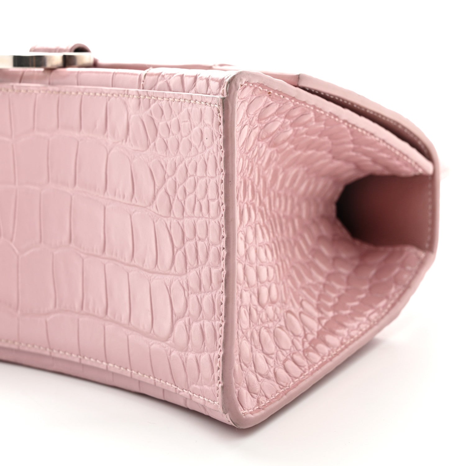 Balenciaga Shiny Calfskin Crocodile Embossed Small Hourglass Top Handle Bag Powder Pink 10 of 10