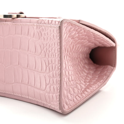 Balenciaga Shiny Calfskin Crocodile Embossed Small Hourglass Top Handle Bag Powder Pink 10 of 10
