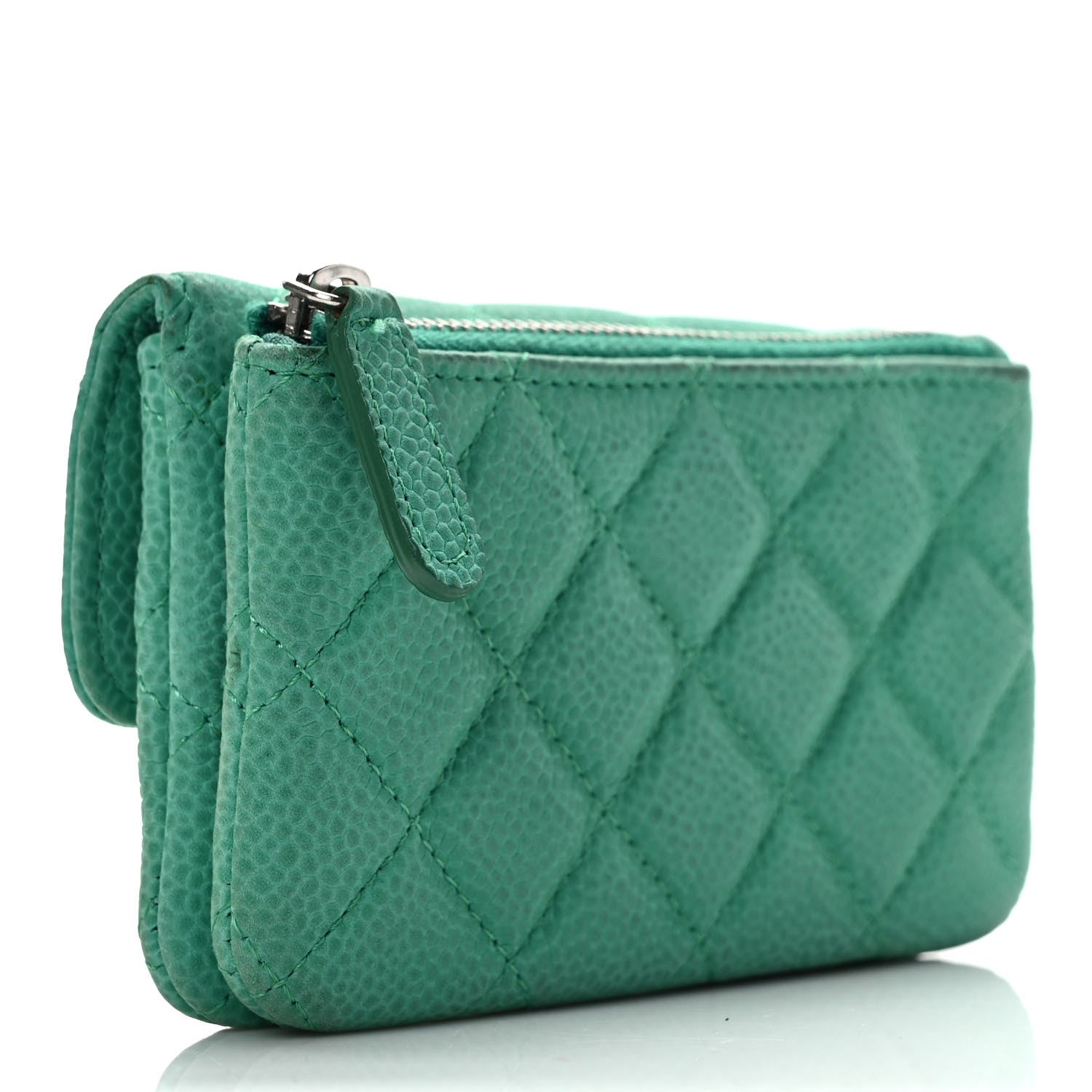 Chanel Iridescent Caviar Quilted Flap Zip Card Holder Green 3 of 11