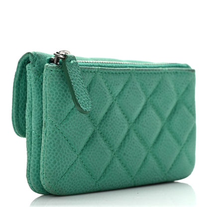 Chanel Iridescent Caviar Quilted Flap Zip Card Holder Green 3 of 11