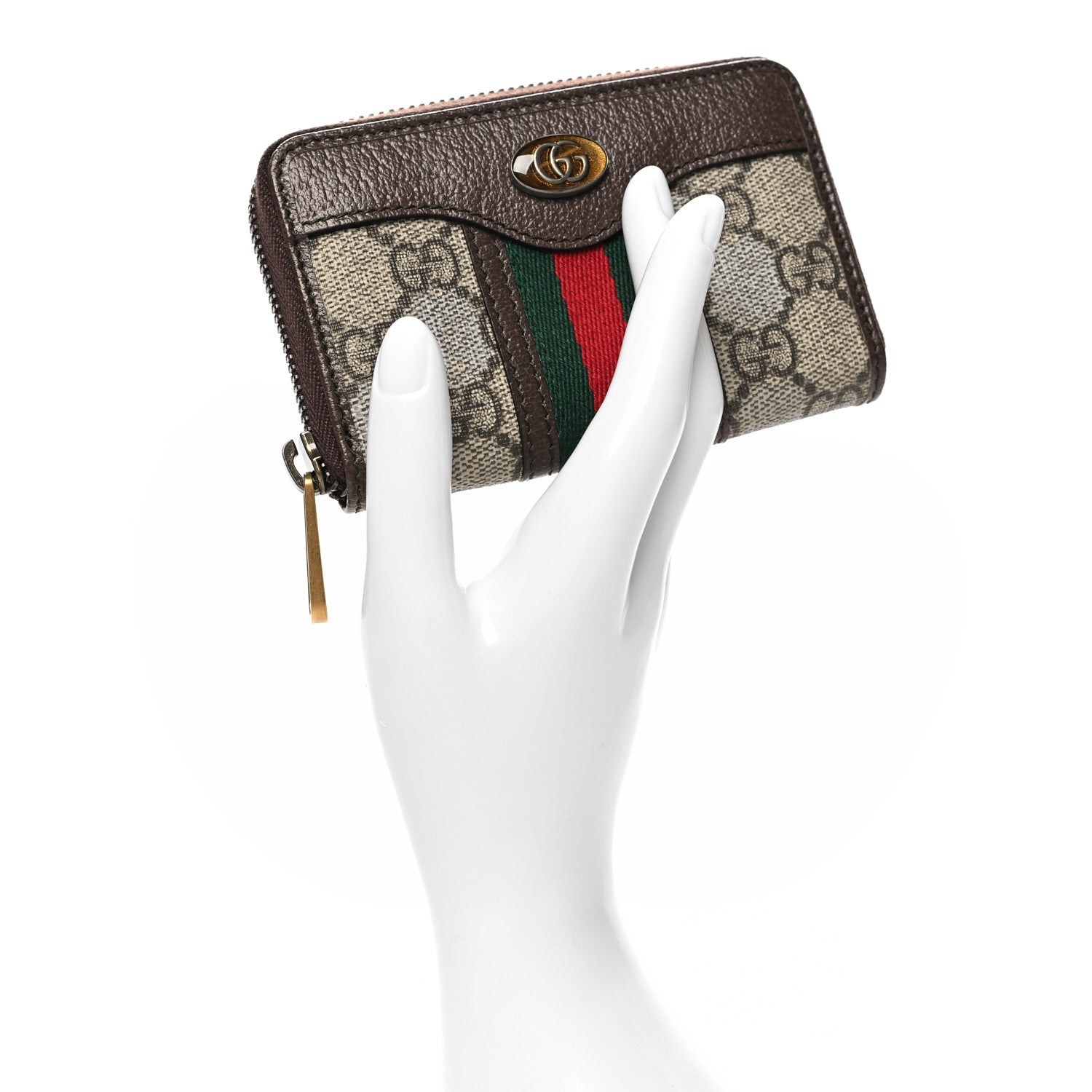 Gucci GG Supreme Web Ophidia Zip Around Card Case Brown 2 of 8