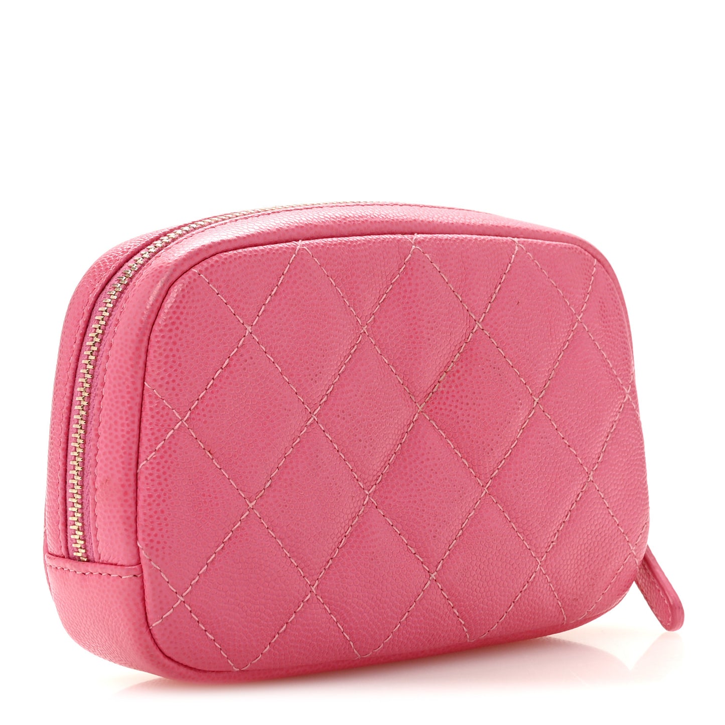 Caviar Quilted Small Curvy Pouch Cosmetic Case Pink