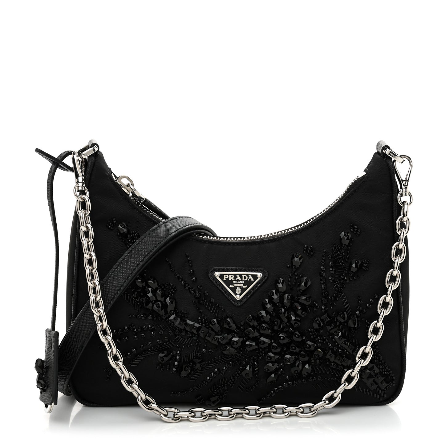 Tessuto Nylon Saffiano Beaded Mini Re-Edition 2000 Shoulder Bag Black