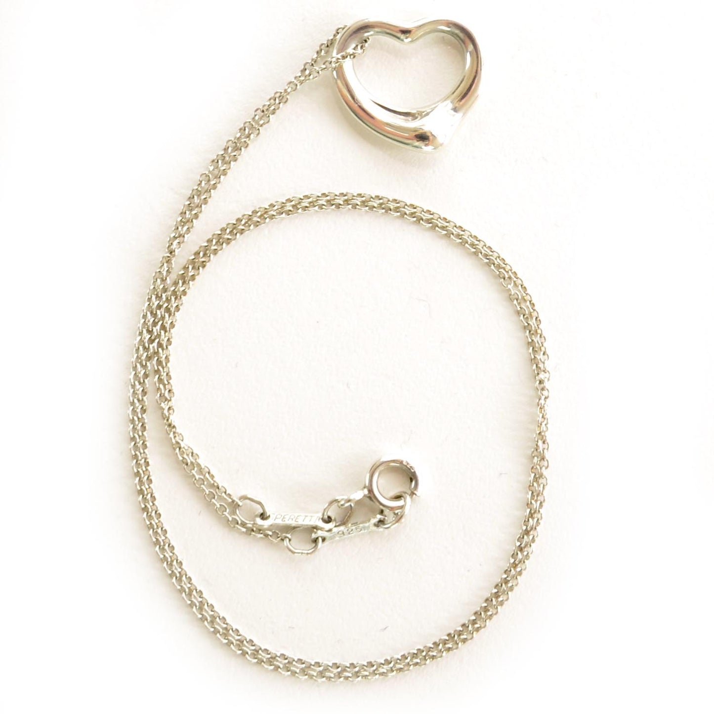 Sterling Silver 16mm Elsa Peretti Open Heart Pendant Necklace