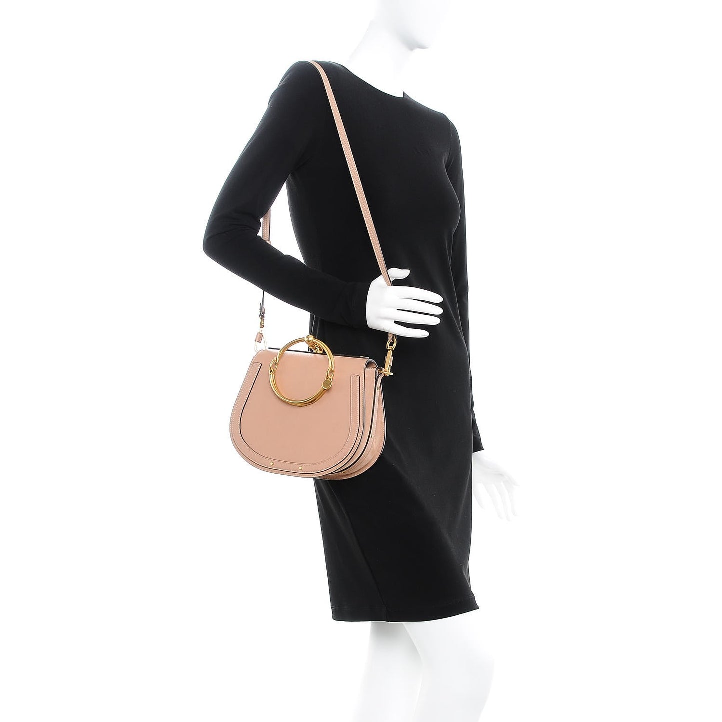 Calfskin Suede Medium Nile Bracelet Bag Biscotti Beige