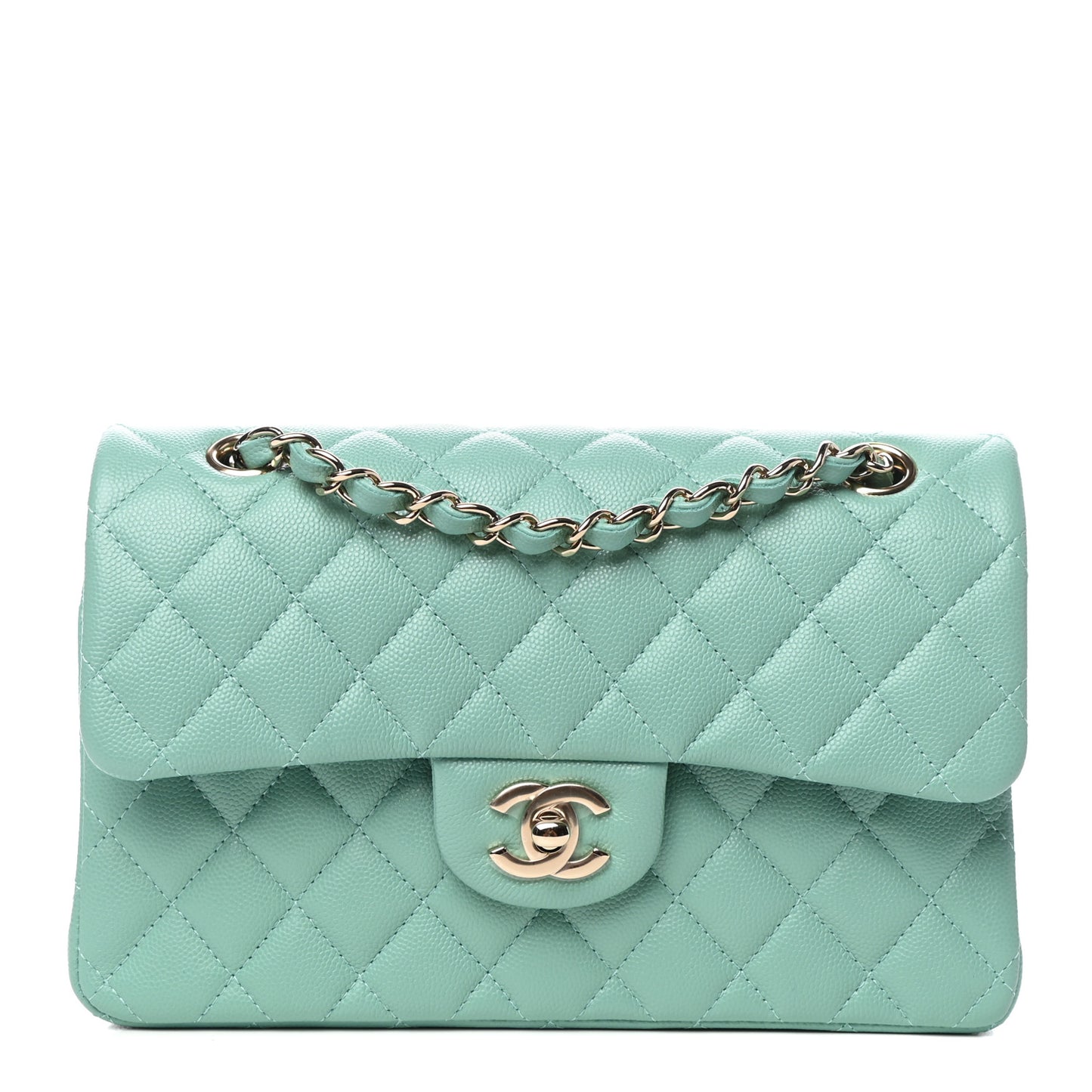 Caviar Quilted Small Double Flap Light Green