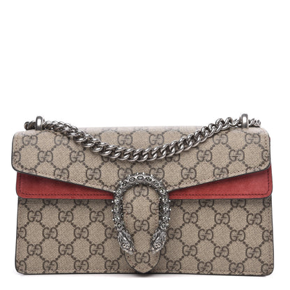 Gucci GG Supreme Monogram Suede Crystal Small Dionysus Shoulder Bag Beige Ebony Vulcanic Red 1 of 11
