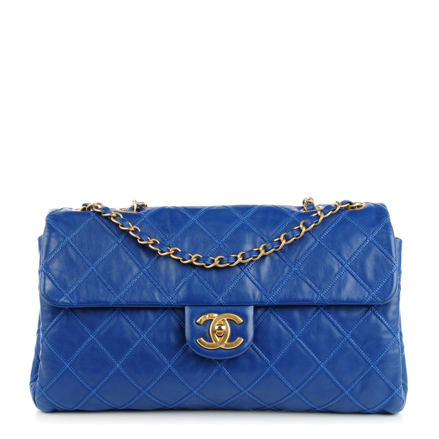 Calfskin Stitched Thin City Flap Blue