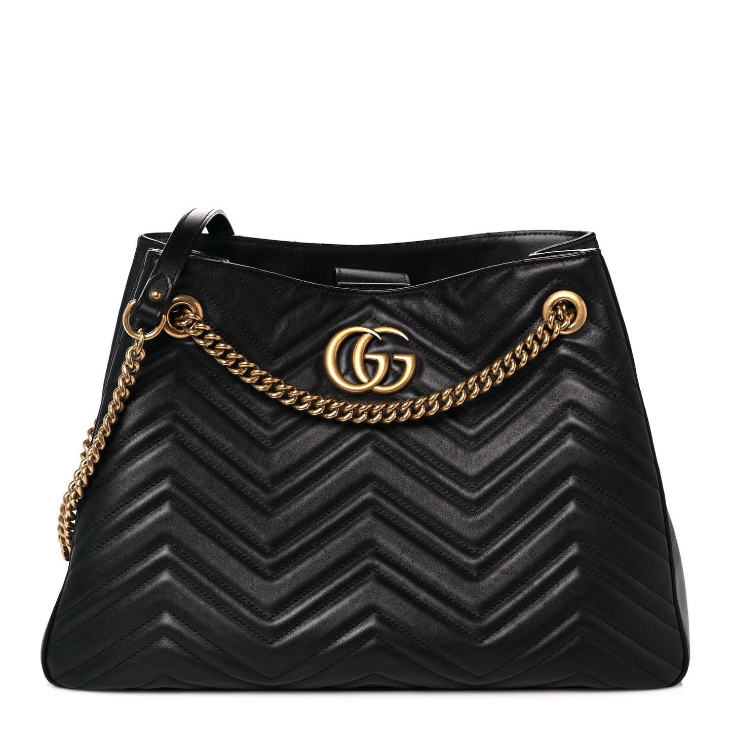Calfskin Matelasse Medium GG Marmont Shoulder Tote Bag Black