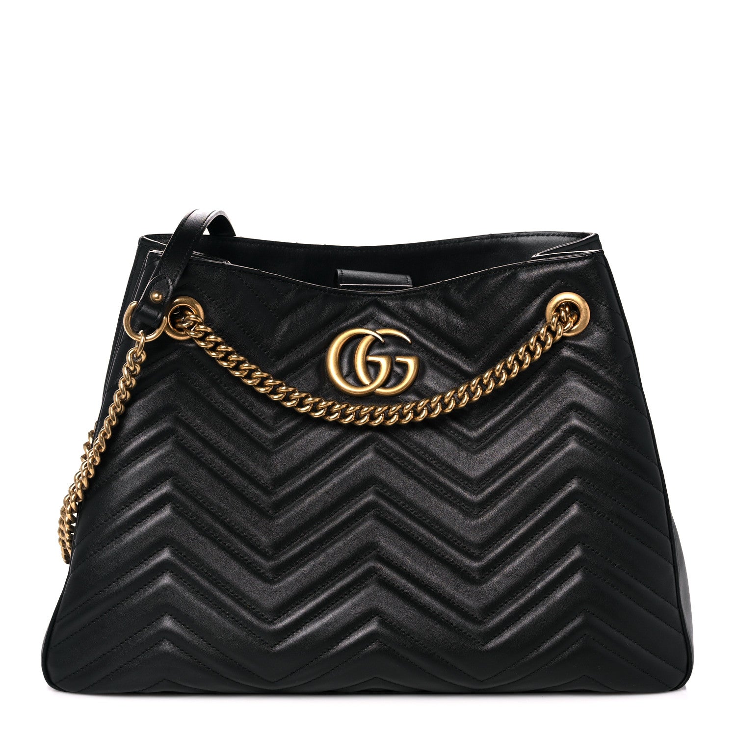Gucci Calfskin Matelasse Medium GG Marmont Shoulder Tote Bag Black 1 of 16