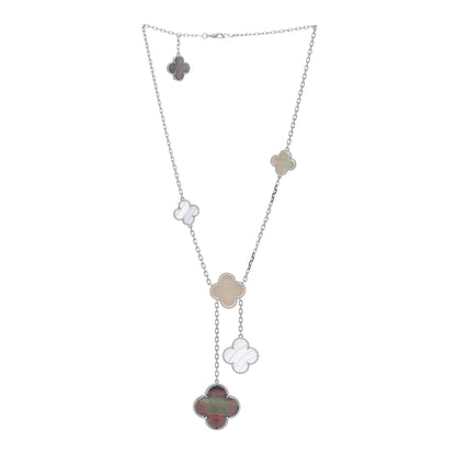 Van Cleef & Arpels 18K White Gold Mother of Pearl Chalcedony 6 Motifs Magic Alhambra Necklace 2 of 4