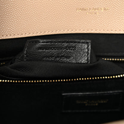 Saint Laurent Grain De Poudre Mixed Matelasse Large Triquilt Monogram Satchel Dark Beige 7 of 10