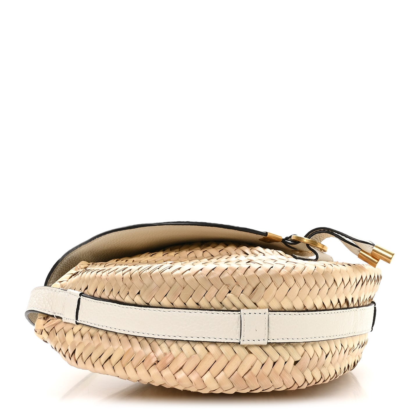 Raffia Small Grain Calfskin Small Marcie Basket Crossbody White