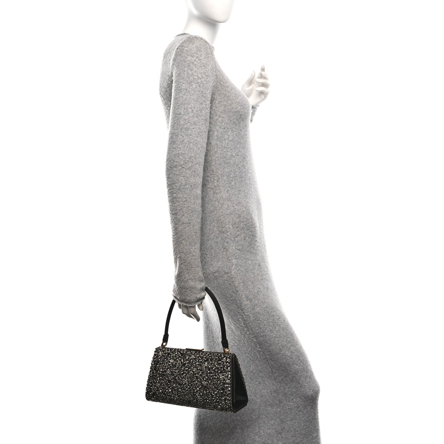 Satin Sequin Frame Bag Black