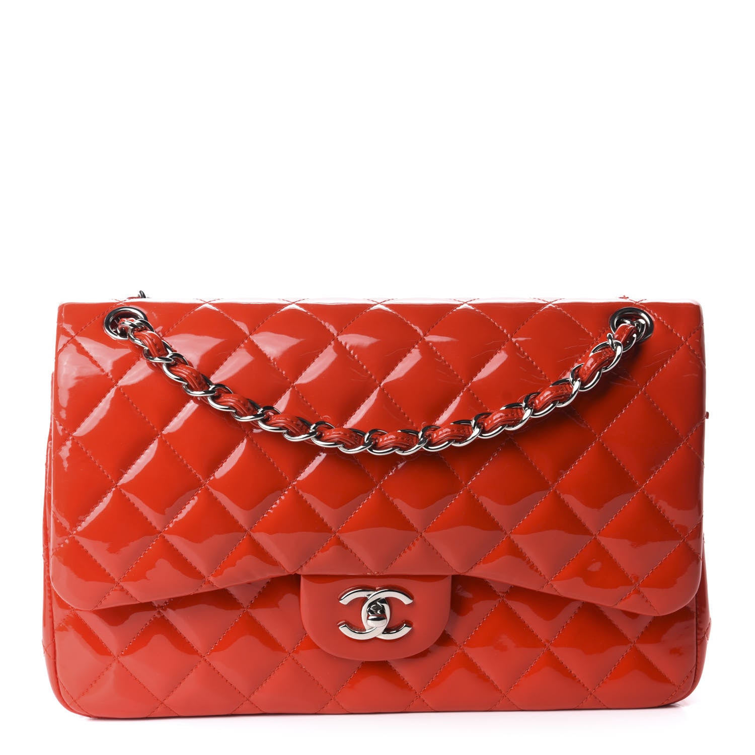 Chanel Patent Quilted Jumbo Double Flap Red 1 of 10