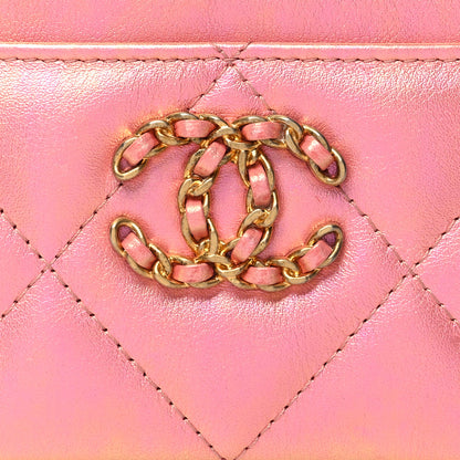 Chanel Iridescent Calfskin Quilted Chanel 19 Card Holder Pink 9 of 11