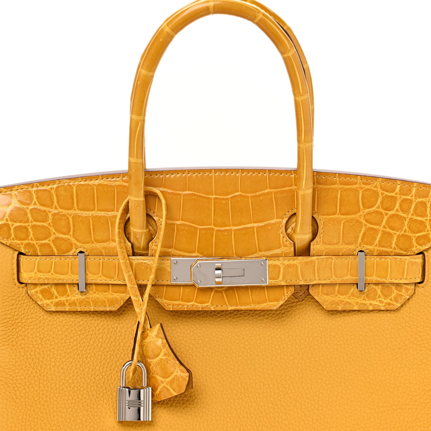 Hermes Togo Shiny Niloticus Crocodile Birkin Touch 30 Jaune Ambre