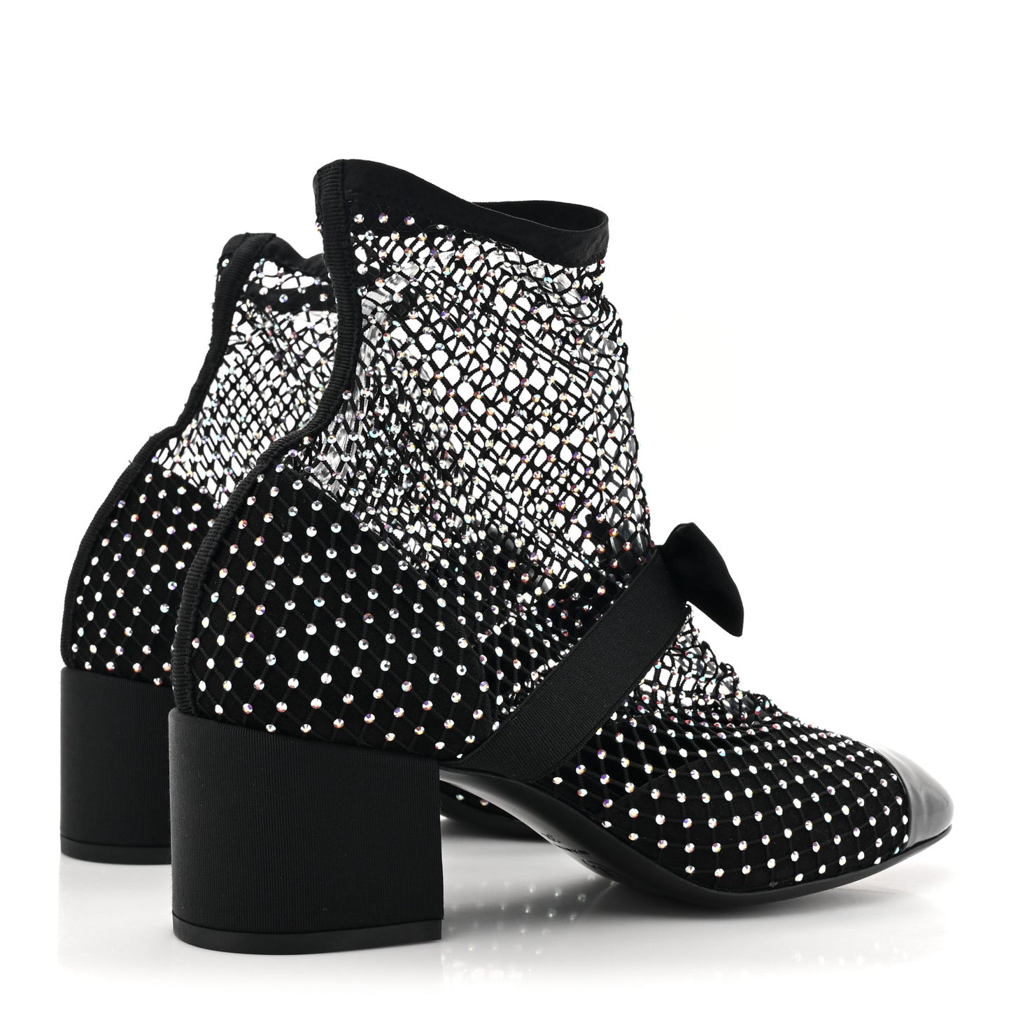 Resille Strass Kid Suede Patent Mary Jane Short Boots 38 Black