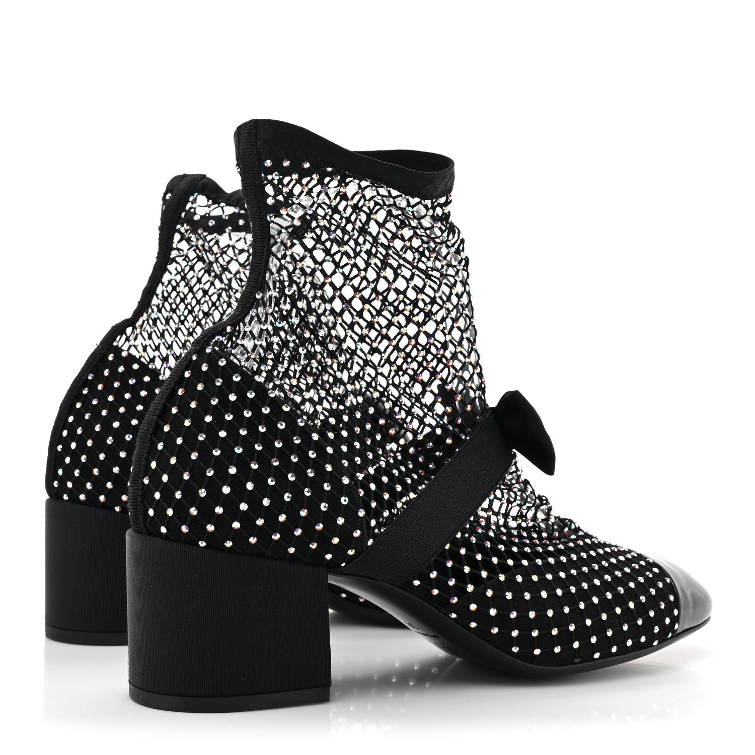 Chanel Resille Strass Kid Suede Patent Mary Jane Short Boots 38 Black 4 of 8