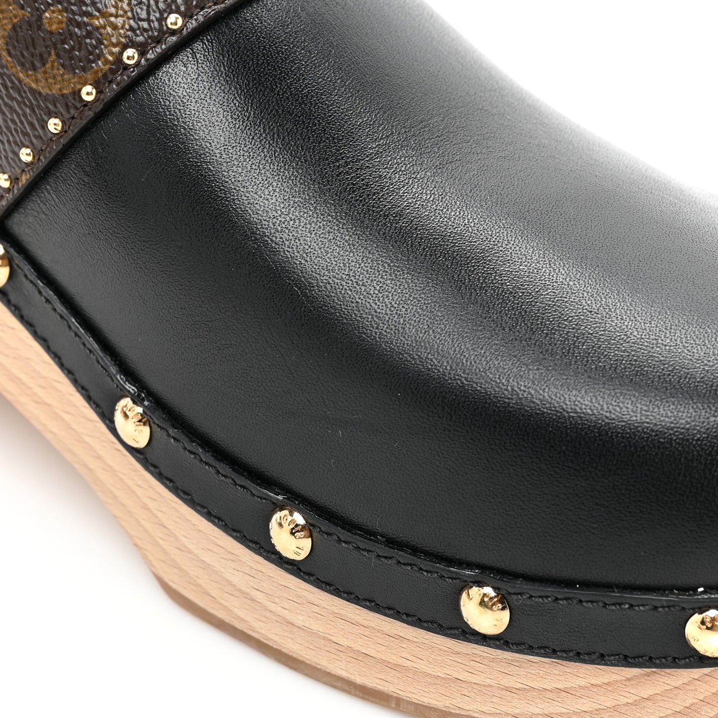 Calfskin Patent Monogram Cottage Clog Mules 40 Black