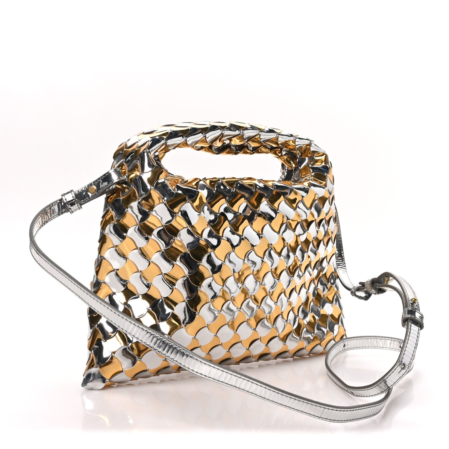 Bottega Veneta Metallic Lambskin Intrecciato Mini Hop Silver Gold 2 of 8