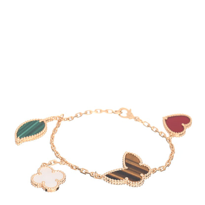 Van Cleef & Arpels 18K Yellow Gold Mother of Pearl Malachite Carnelian Tiger Eye 4 Motifs Lucky Alhambra Bracelet 1 of 5