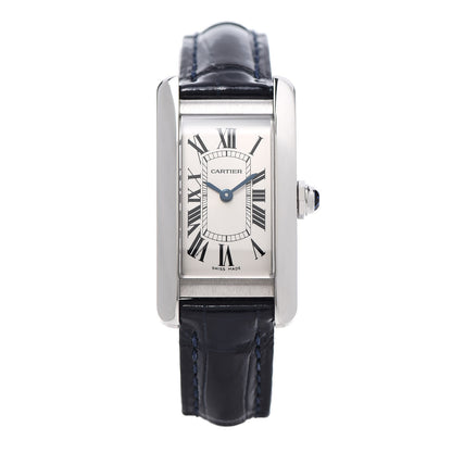 Cartier Stainless Steel Alligator 19mm Tank Americaine Quartz Watch Blue 1 of 8