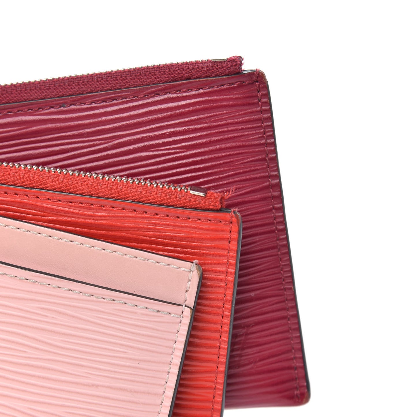 Epi Trio Card Case Wallet Rose Ballerine Rouge Fuchsia