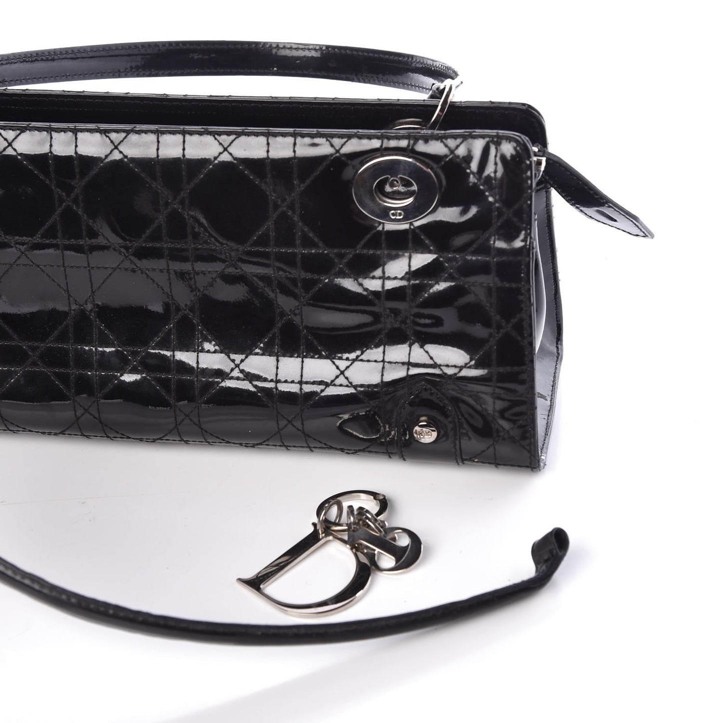 Patent Cannage Stitched East West Lady Dior Black
