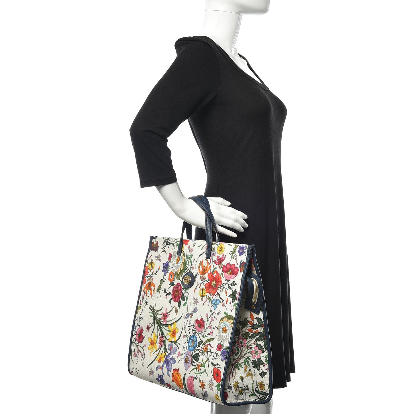 Canvas Large Flora Tote Navy Multicolor