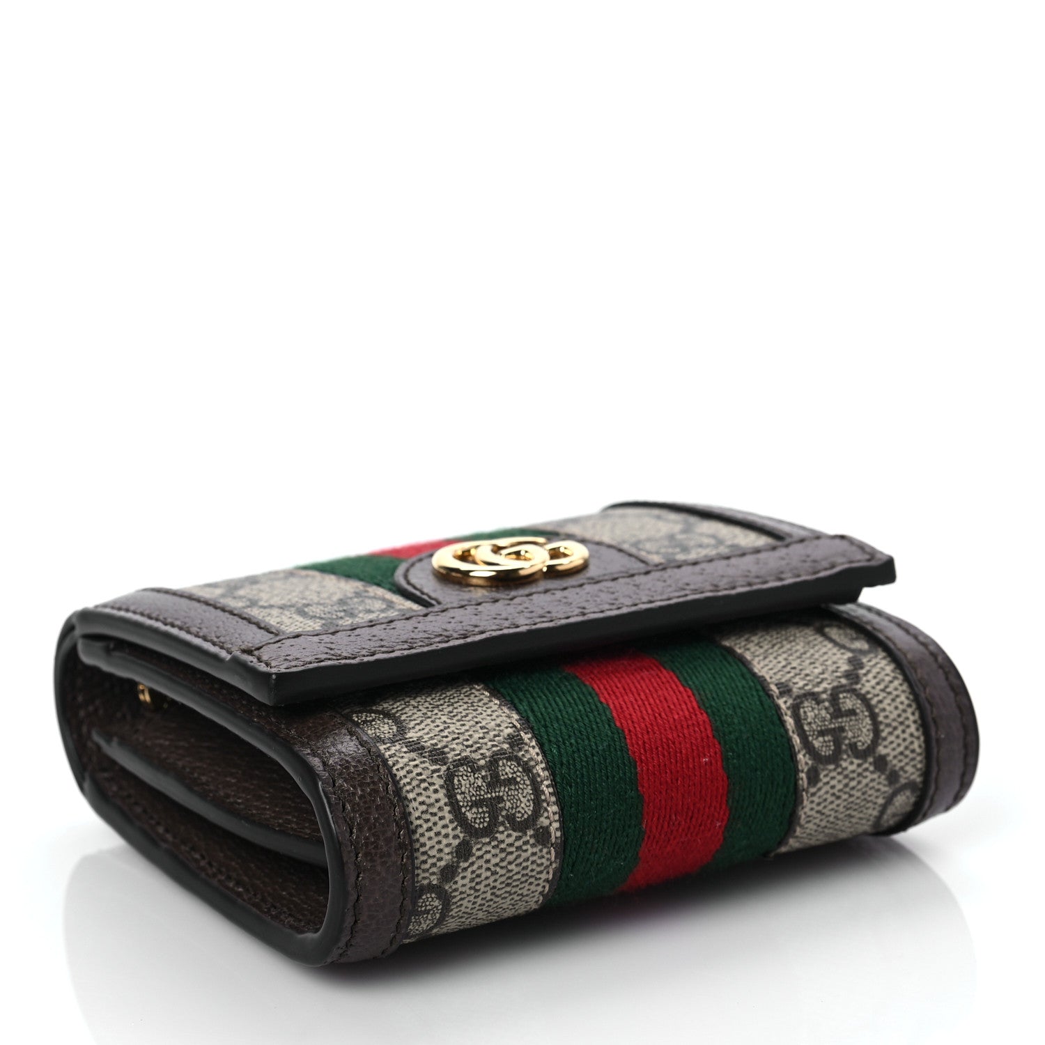 Gucci GG Supreme Monogram Textured Calfskin Web Ophidia Card Case Wallet Beige Ebony New Acero 4 of 7