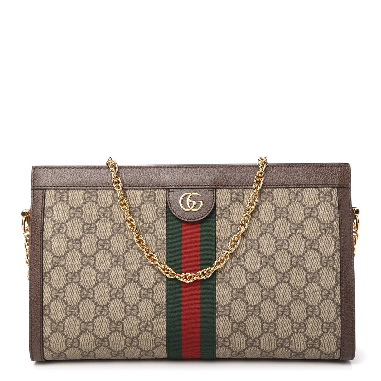 GG Supreme Monogram Web Medium Ophidia Chain Shoulder Bag Brown
