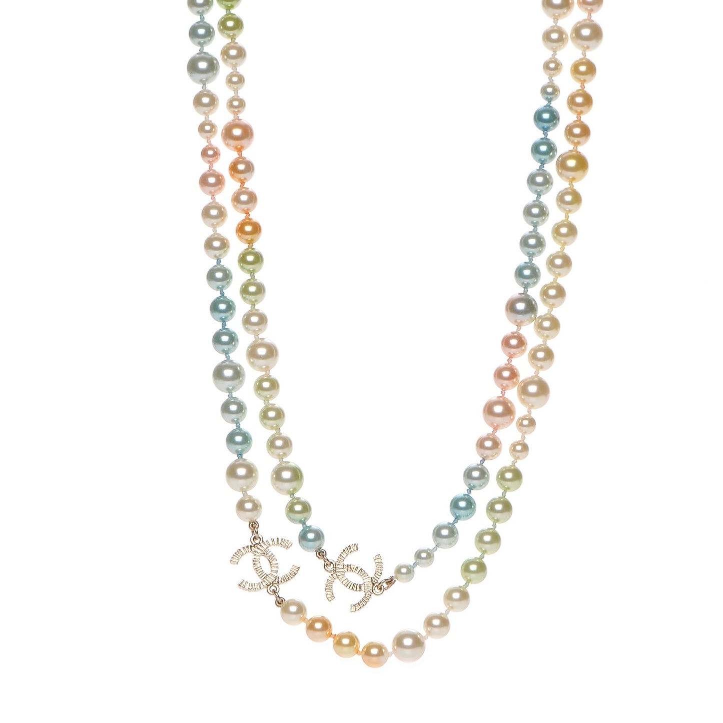 Beaded Pearl CC Long Necklace Gold Multicolor