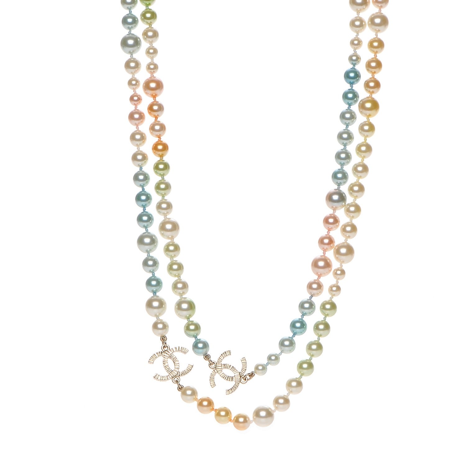 Chanel Beaded Pearl CC Long Necklace Gold Multicolor 1 of 6