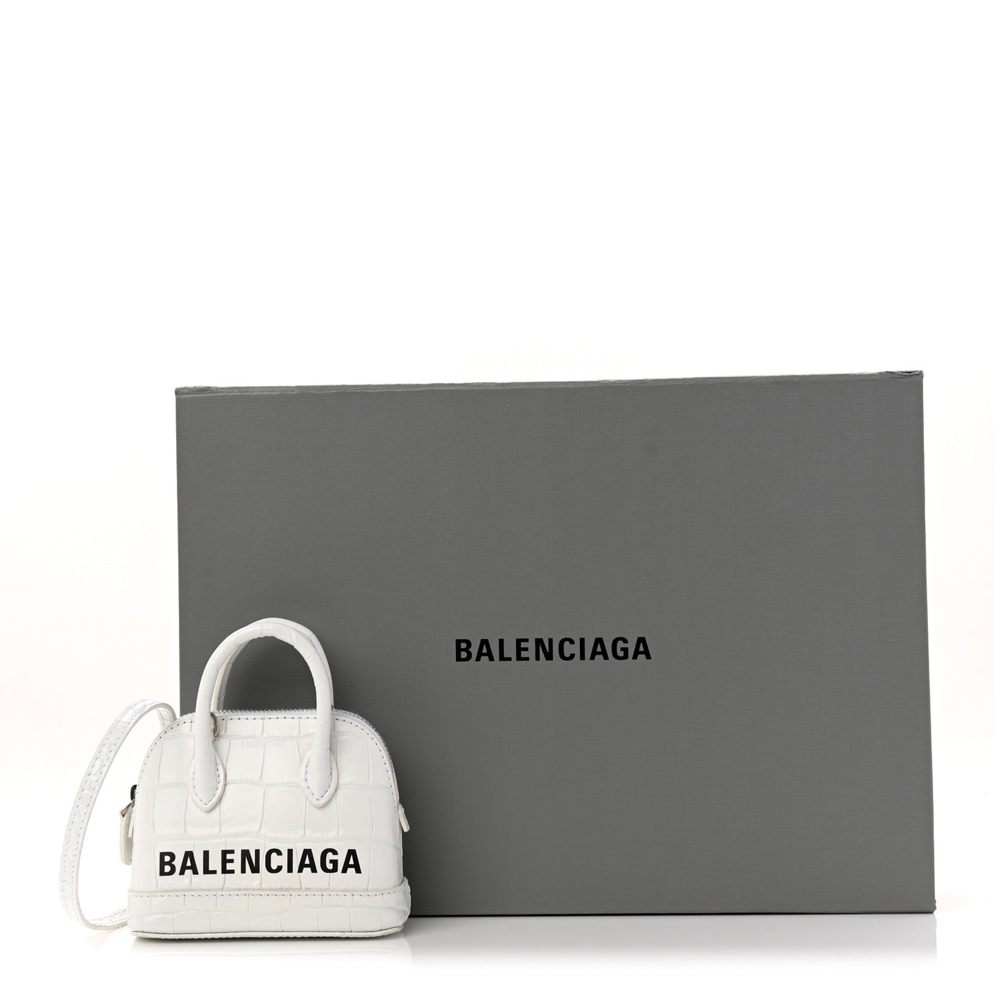 Calfskin Logo Crocodile Embossed Mini Ville Top Handle Bag White Black