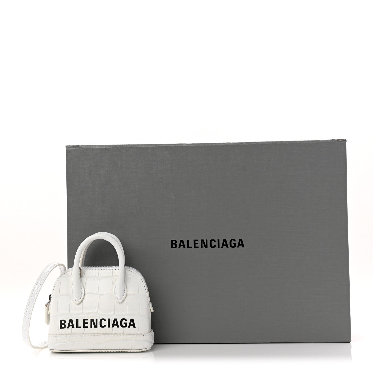Balenciaga Calfskin Logo Crocodile Embossed Mini Ville Top Handle Bag White Black 10 of 10