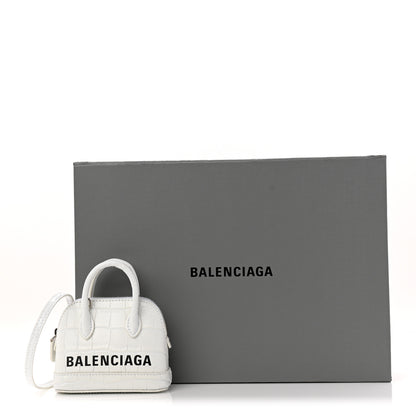 Balenciaga Calfskin Logo Crocodile Embossed Mini Ville Top Handle Bag White Black 10 of 10