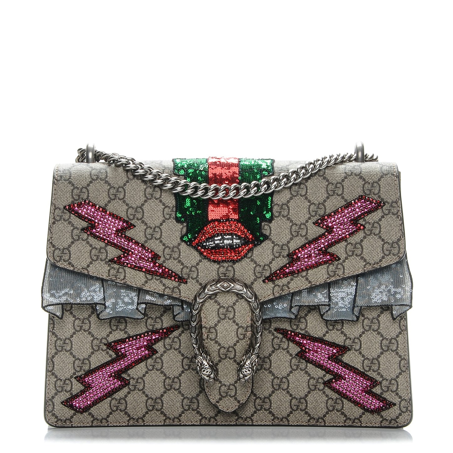GG Supreme Monogram Lightning Embroidered Medium Dionysus Shoulder Bag Beige
