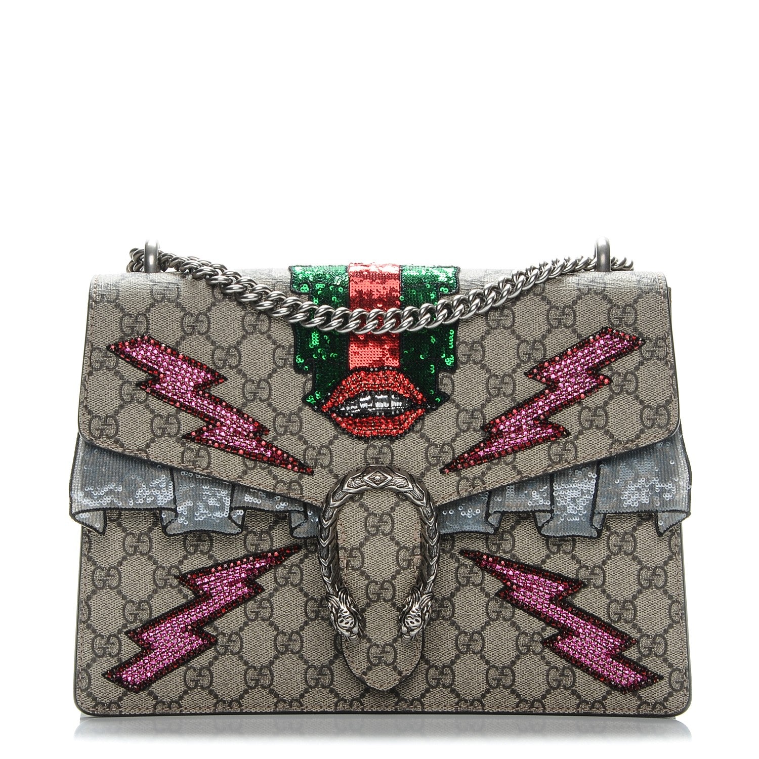 Gucci GG Supreme Monogram Lightning Embroidered Medium Dionysus Shoulder Bag Beige 1 of 6