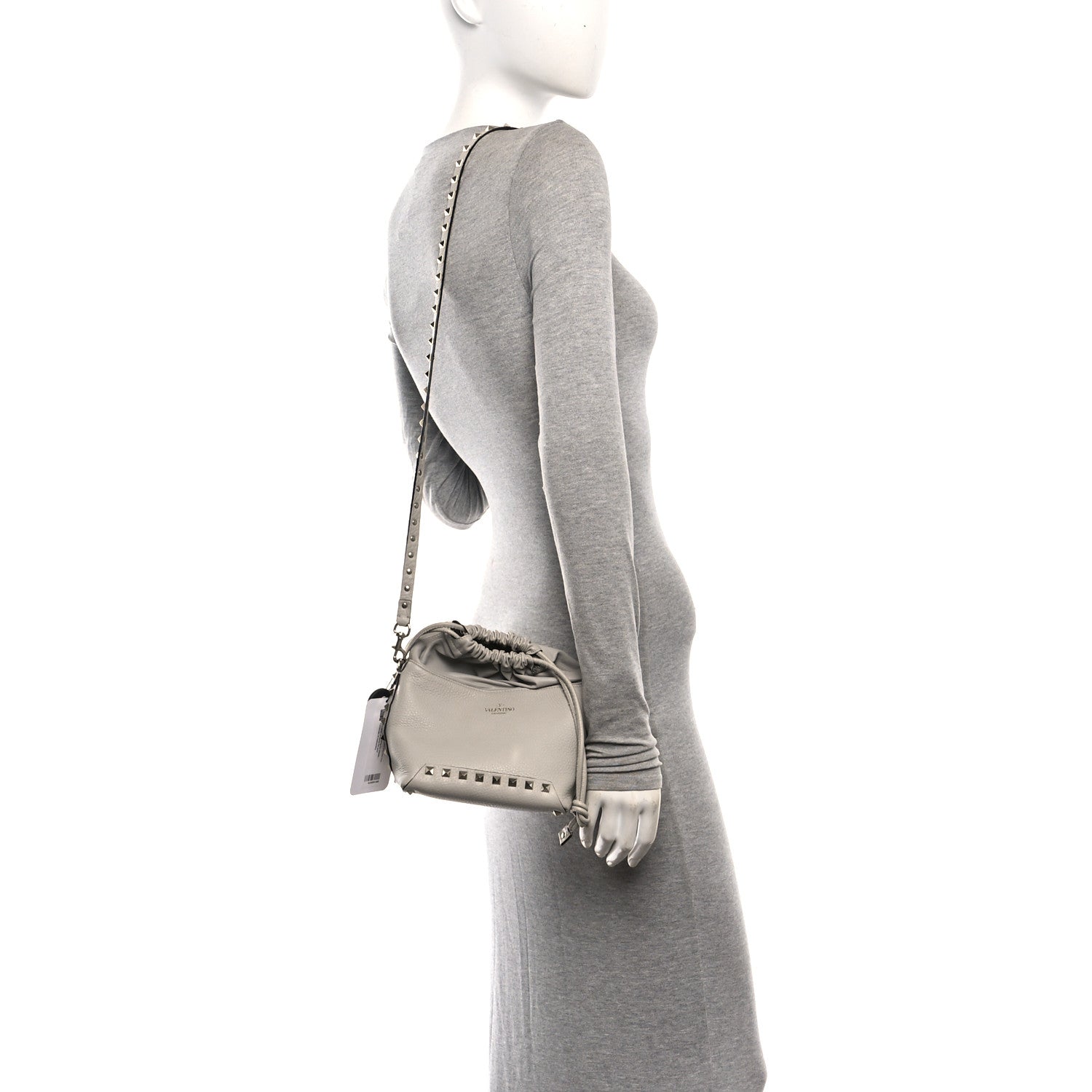 Valentino Garavani Grained Calfskin Rockstud Mini Bucket Bag Opal Grey 2 of 9