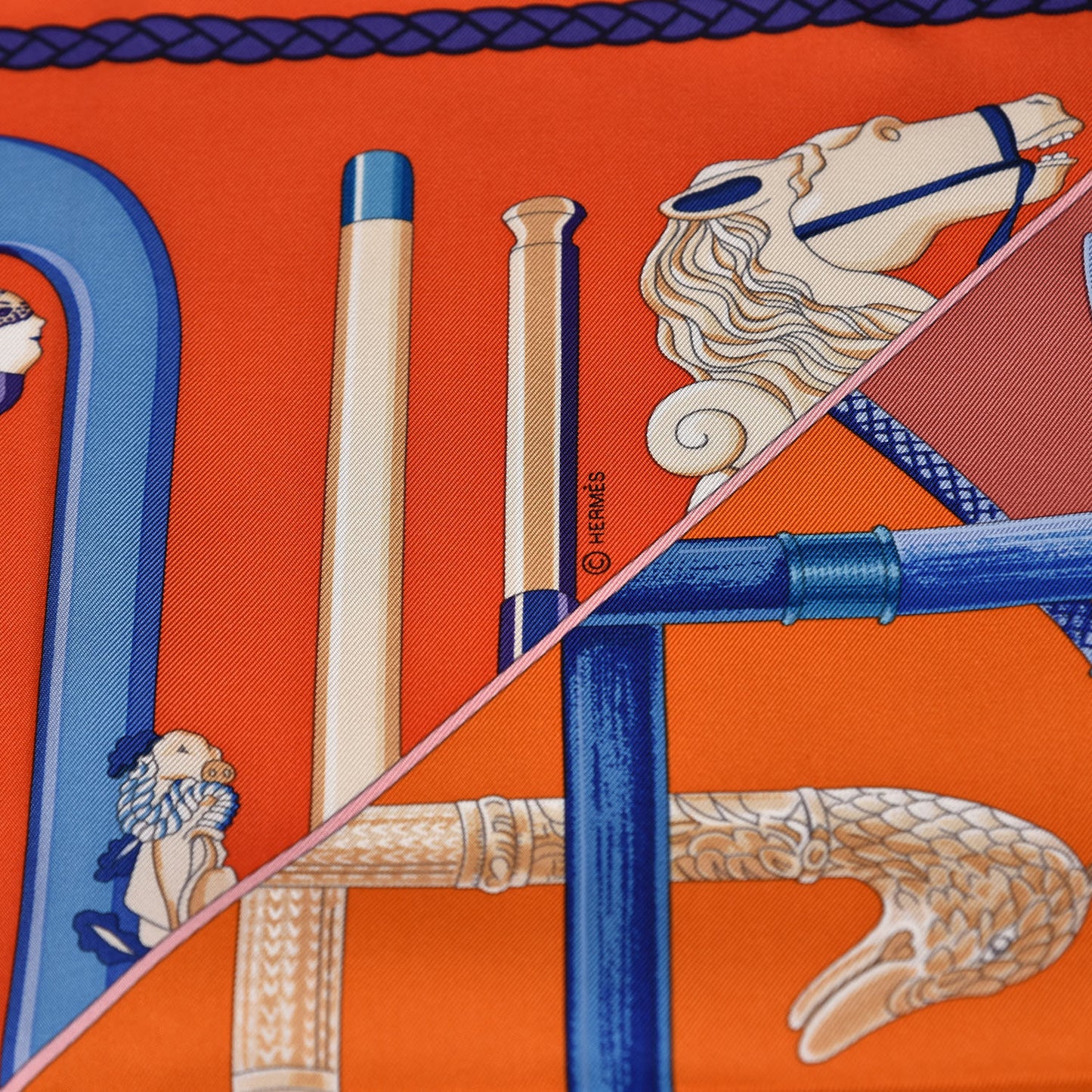 Silk Cannes Et Cannes Scarf 90 Orange Bleu Voire