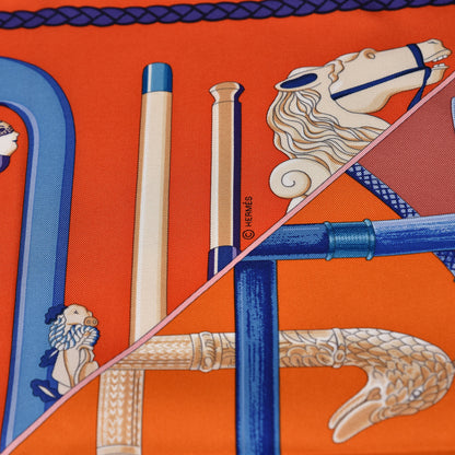 Hermes Silk Cannes Et Cannes Scarf 90 Orange Bleu Voire 4 of 4