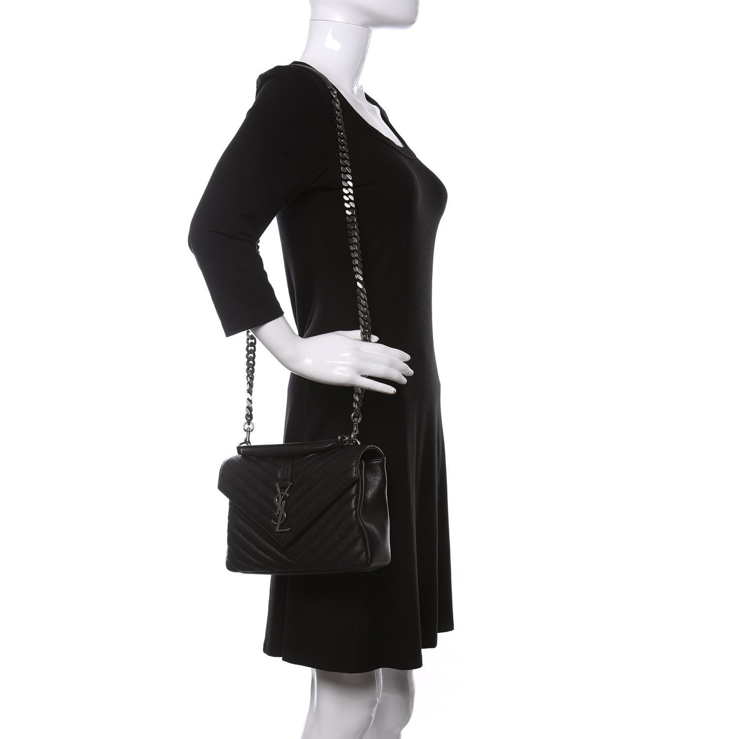 Sheepskin Matelasse Chevron Monogram Medium College Bag Black