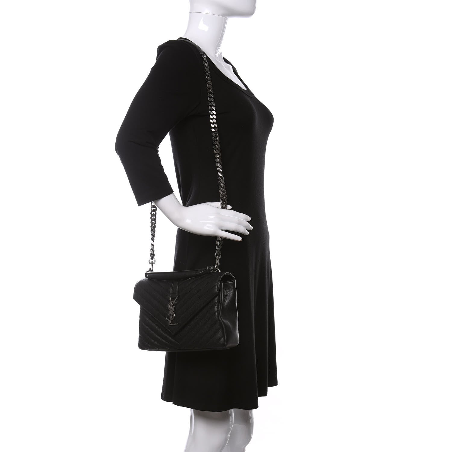 Saint Laurent Sheepskin Matelasse Chevron Monogram Medium College Bag Black 2 of 9