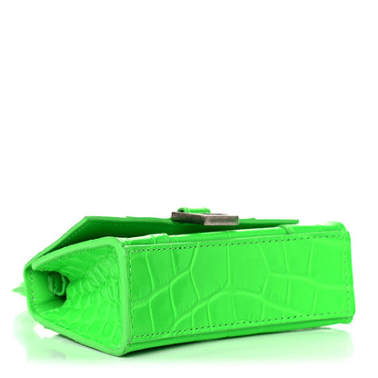 Balenciaga Shiny Calfskin Crocodile Embossed Hourglass Top Handle Bag Mini Fluo Green 3 of 13
