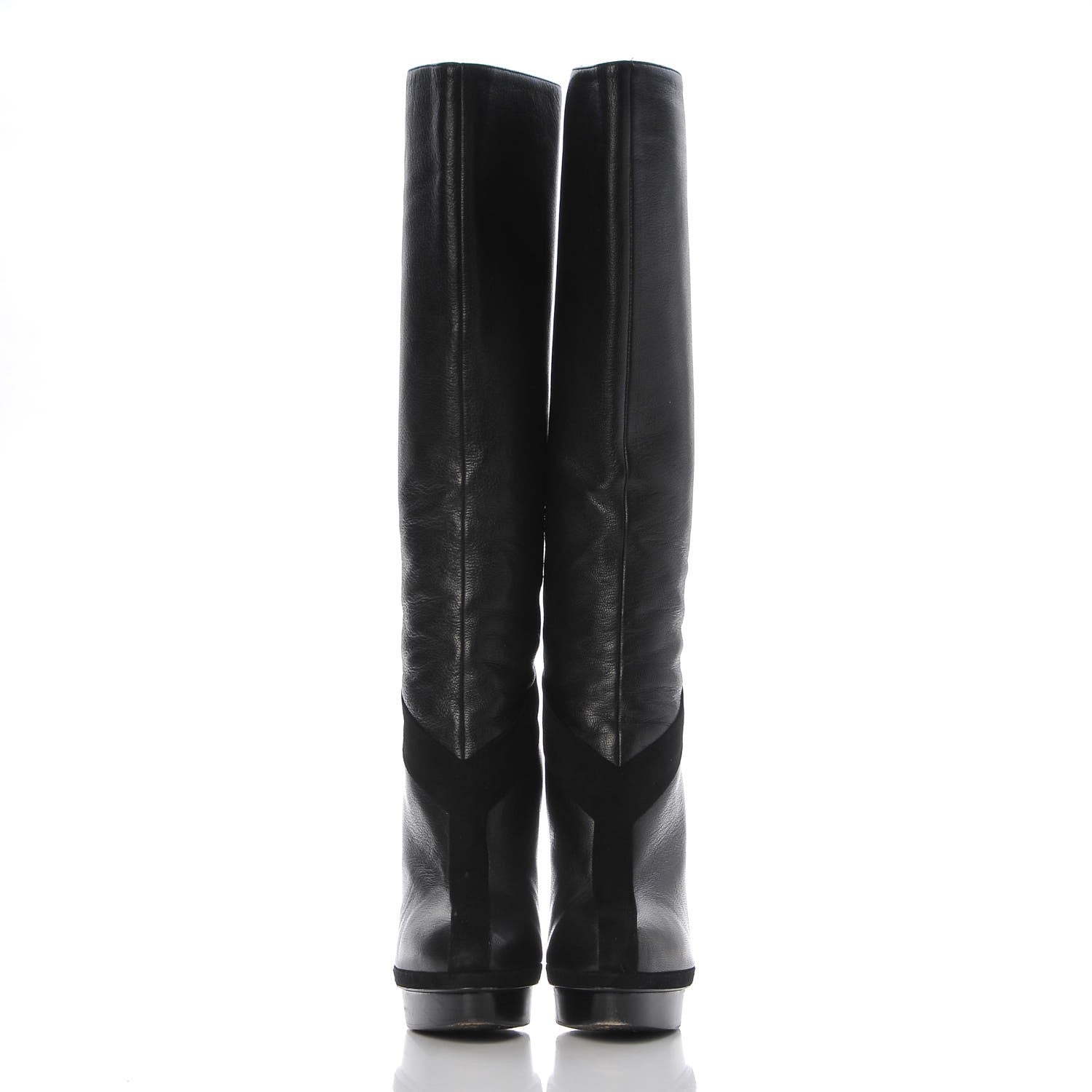 Saint Laurent Calfskin Suede Y Tribute 105 Platform Knee High Boots 38.5 Black 2 of 9