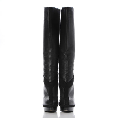 Saint Laurent Calfskin Suede Y Tribute 105 Platform Knee High Boots 38.5 Black 2 of 9
