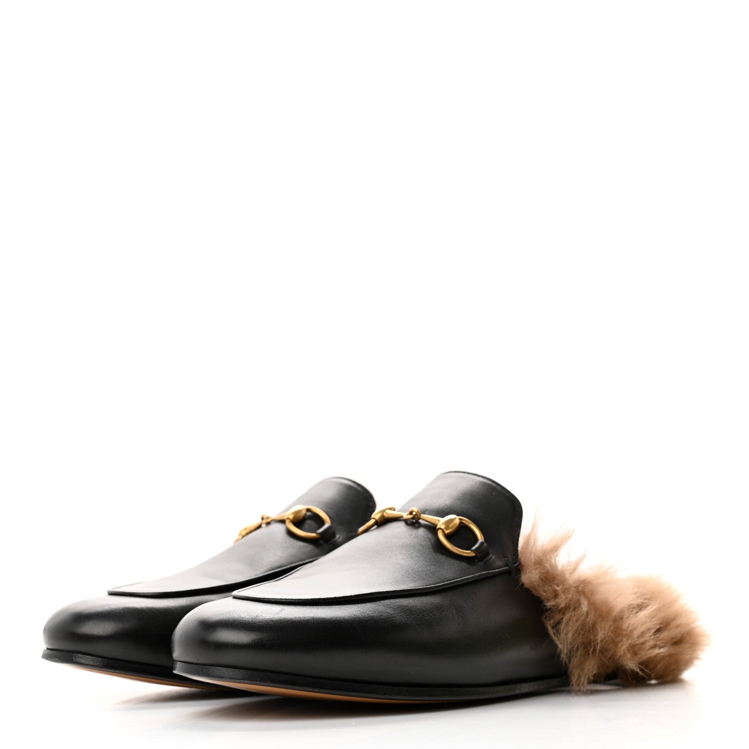 Gucci Calfskin Fur Womens Princetown Slippers 37.5 Black 3 of 11