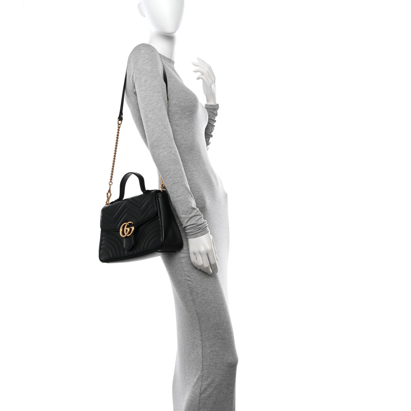 Calfskin Matelasse Small GG Marmont Top Handle Shoulder Bag Black