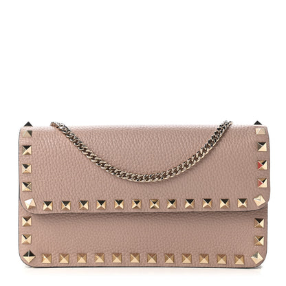 Valentino Garavani Pebbled Calfskin Rockstud Flap Wallet On Chain Poudre 1 of 10